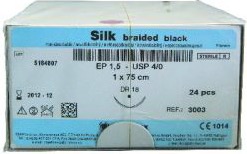 Silk braided black HR22, 3/0 (EP2), 1 x 75 cm, 24 ks