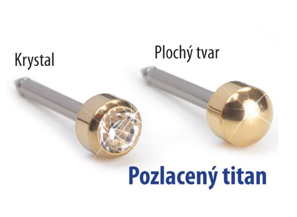 Náhradní kazeta s titanovými náušnicemi, pozlacený titan, KRYSTAL 5 mm, 10 ks