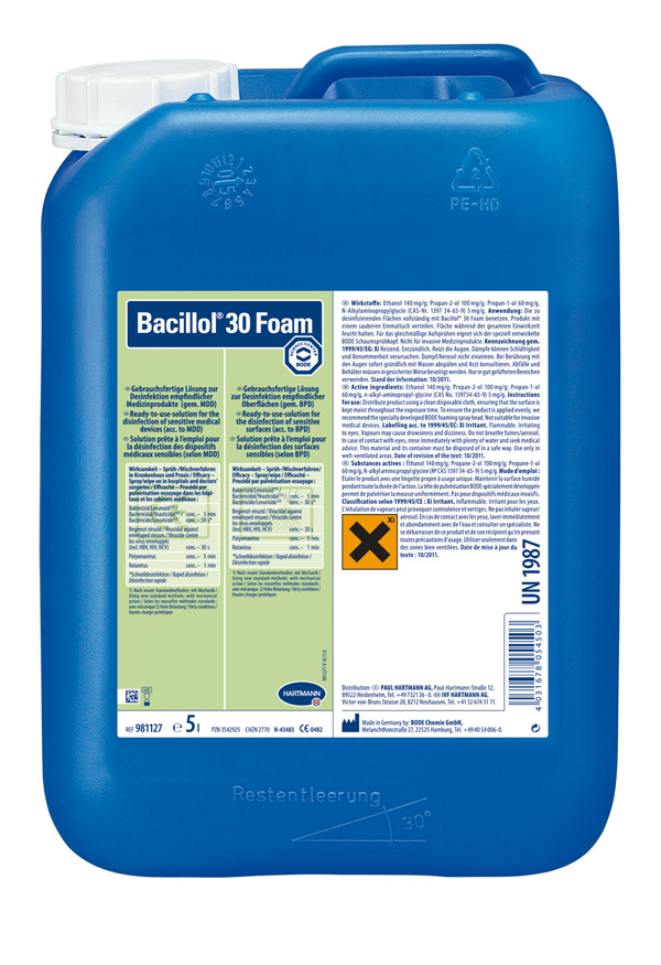 BACILLOL 30 SENSITIVE FOAM, rychlá alkoholová dezinfekce, kanystr 5 l
