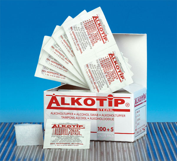 ALKOTIP STERILE, sterilní alkoholové čisticí čtverečky, 65 x 30 mm, 100 ks