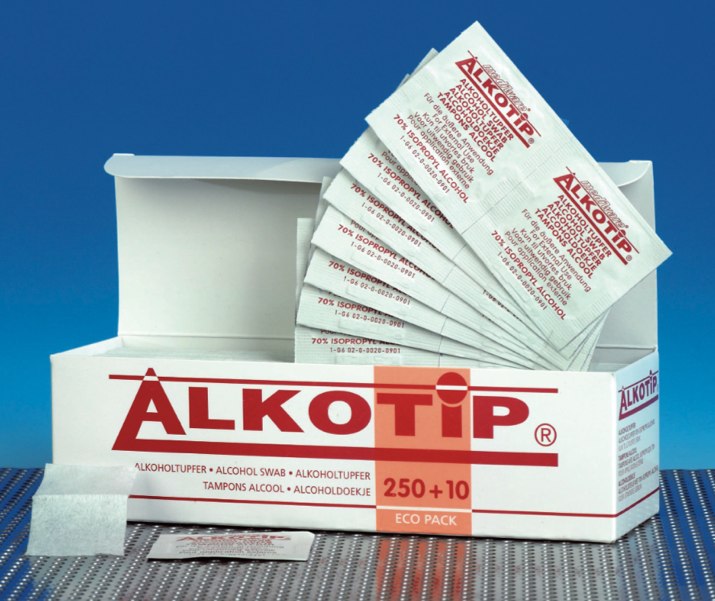 ALKOTIP, alkoholové čisticí čtverečky, 62 x 26 mm, 250 ks