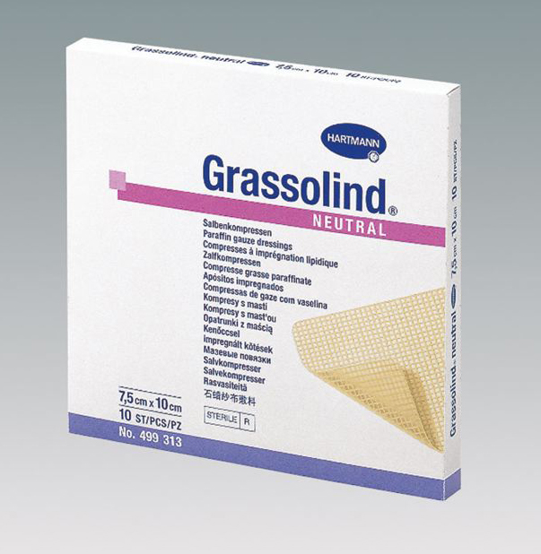 GRASSOLIND, sterilní masťová komprese, 7,5 x 10 cm, 10 ks