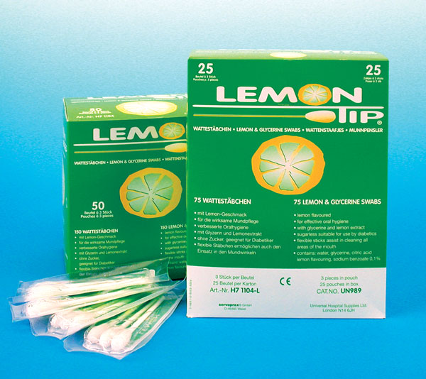 OMNITIP LEMON, nesterilní vatové tyčinky, špejle, citronová příchuť, délka 150 mm, 25 x 3 ks