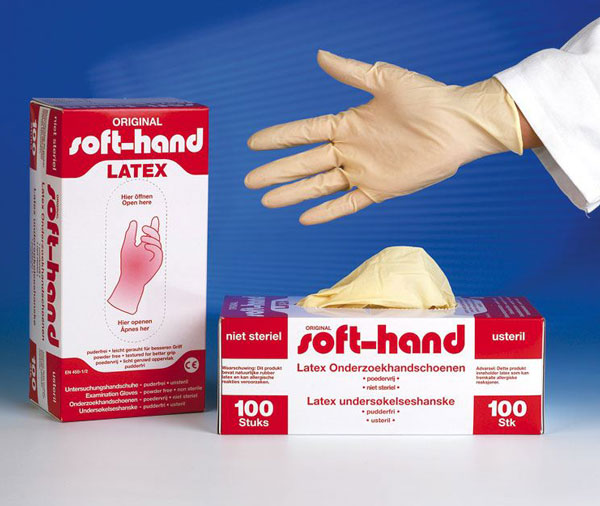 SOFTHAND LATEX, vyšetřovací rukavice latexové nepudrované, STŘEDNÍ, 100 ks
