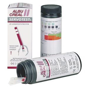 SERVOTEST ALBUCREAL II, močové testovací proužky, mikroalbumin, kreatinin, 25 ks