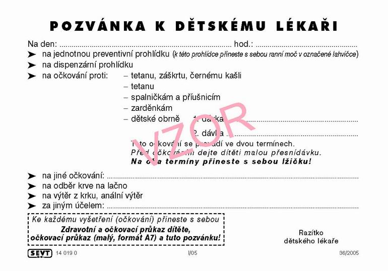 Pozvánka k dětskému lékaři, karta A6