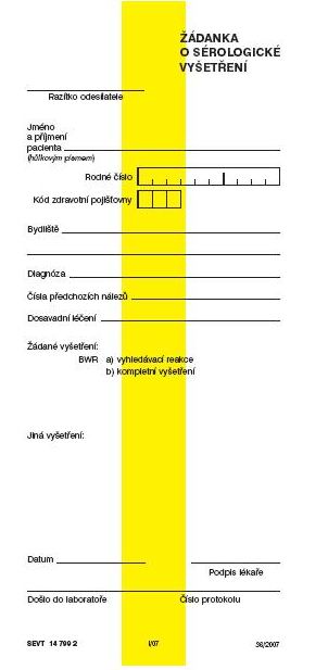 Žádanka o serologické vyšetření