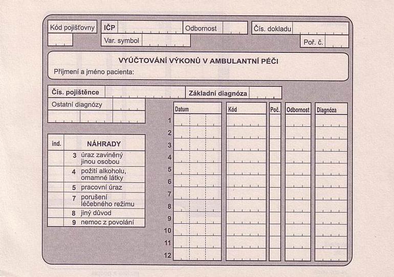 Vyúčtování výkonů v ambulantní péči, blok A5, 100 listů