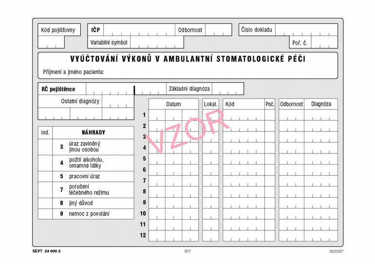 Vyúčtování výkonů v ambulantní stomatologické péči, list A5