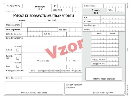 Příkaz ke zdravotnímu transportu - 34 , blok A5, 2 x 50 listů