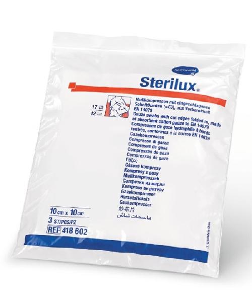 STERILUX, sterilní gázové kompresy, 100 % bavlna, 10 x 20 cm, 25 x 2 ks